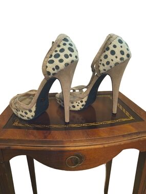 Leopard Spot High Heel Sandals - Taupe and White